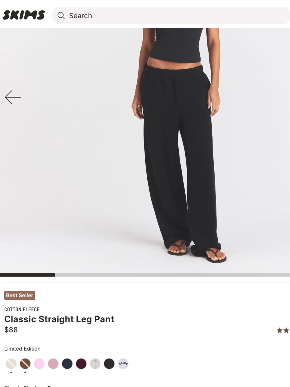 Skims Cotton Fleece classic Straight Leg Pants - Onyx (Black) XL NWT